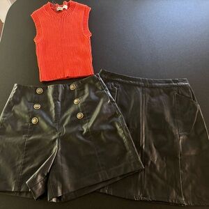 Zara - 3 items, Black Leather shorts, Top & Skirt- Sz Small